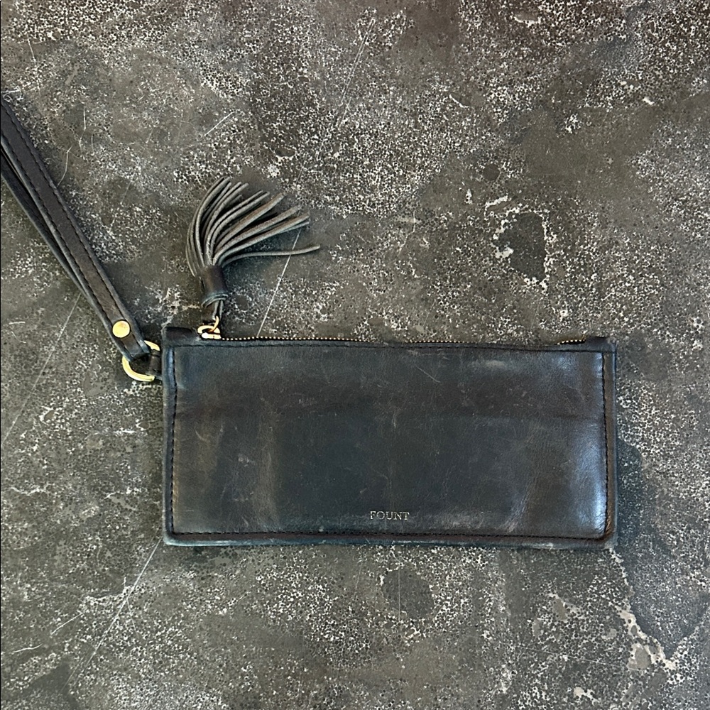 FOUNT leather wristlet, dark brown leather